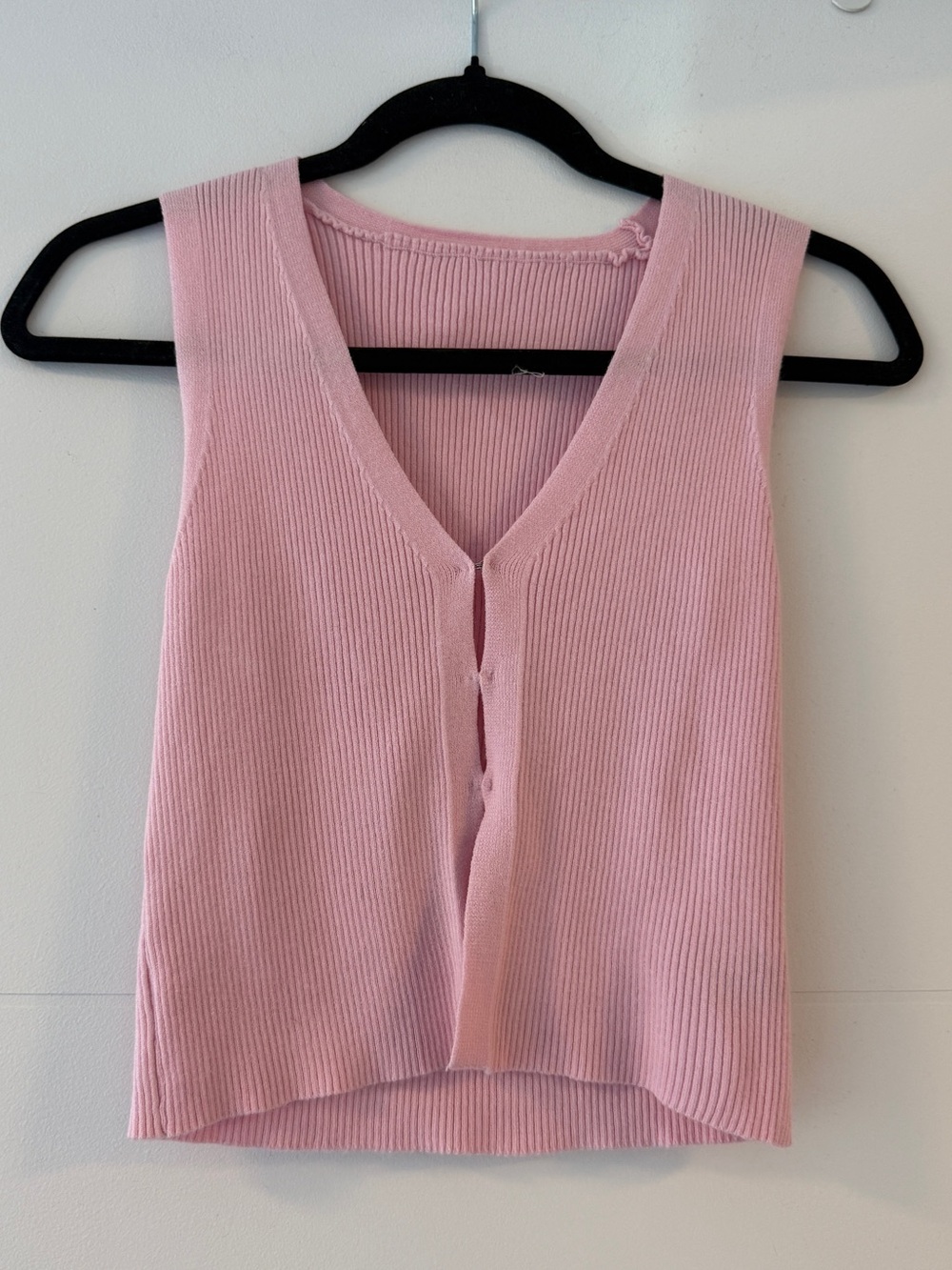 🩵 Pink Ribbed Knit Hook & Eye Vest Top S